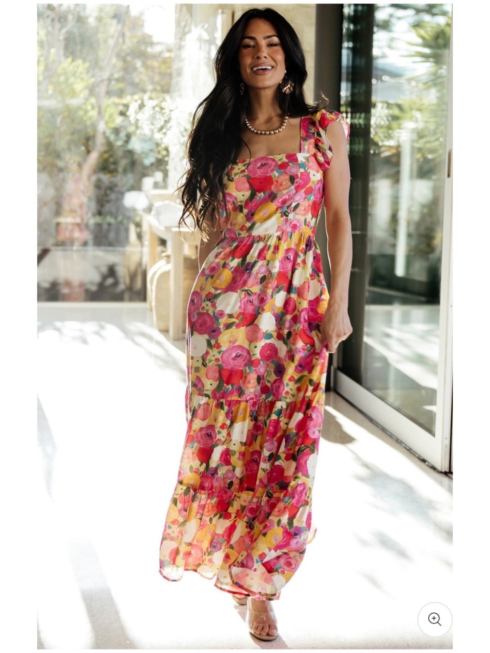 Baltic Born Women’s Sz 1X NWT Floral Ayla Tiered Maxi Dress Tie Back Ruffle